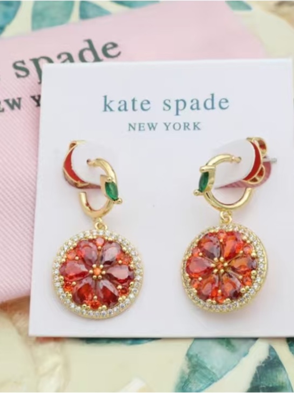 Kate Spade Sweet Citrus Orange Earrings Gold Crystal